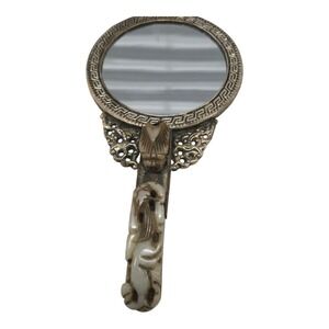 Rare Vintage Antique Chinese Silver and Jade Hand Mirror